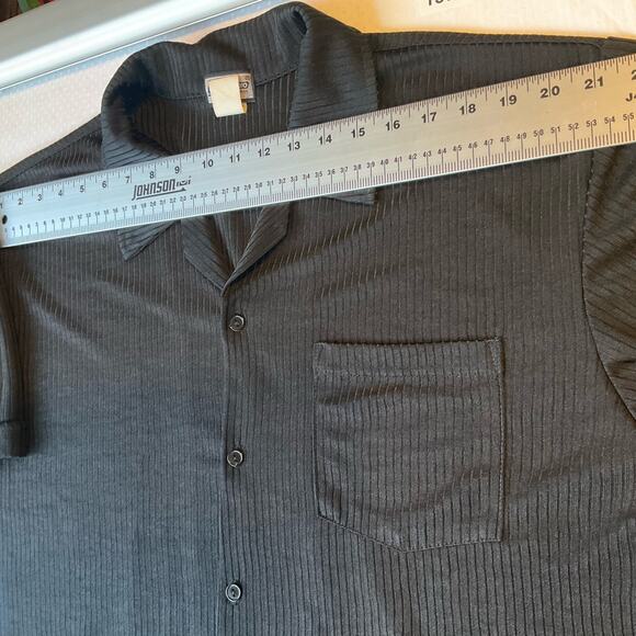 Ym Studio Los Angeles Men’s Short Sleeve Button Down Shirt size L, Solid Black - Picture 4 of 10